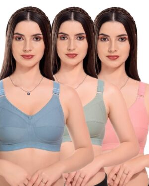 Women Cotton Non-Padded Non-Wired Everyday Regular Wear C Cup  Bra Pack of 3